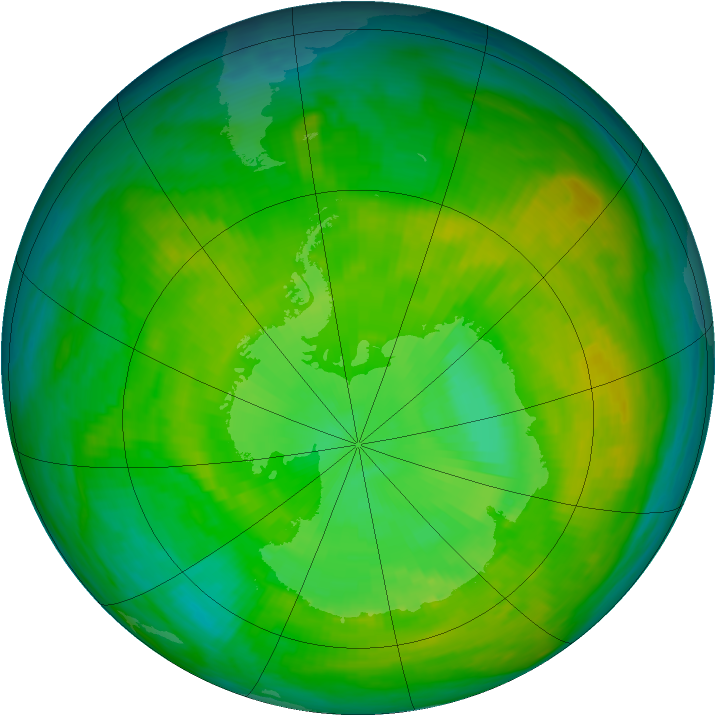 Antarctic ozone map for 25 December 1980